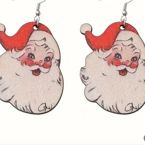 Rustic Santa Claus Pendant Earrings - Wooden